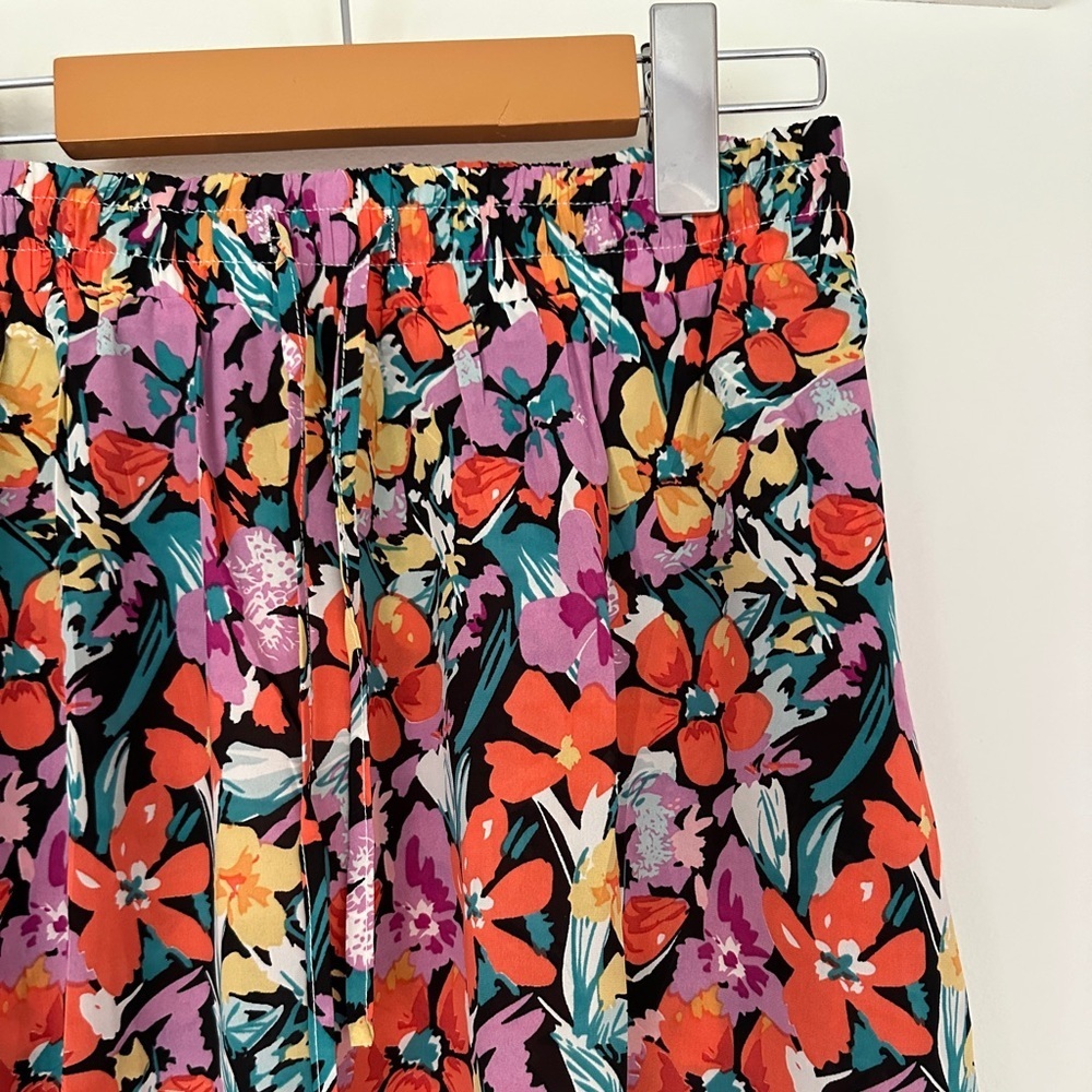 WITSMILE Floral Pleated Midi Skirt Elastic Waist A-Line with Pockets - Picture 3 of 8